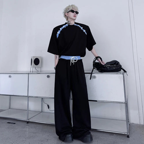 Load image into Gallery viewer, Men&#39;s Pants Set New Summer Constrast Color Short Sleeved Patchwork Trendy Sweatshirt Casual Pants Male Clothing 9W1802
