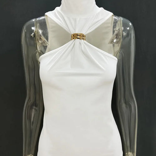 Load image into Gallery viewer, Turtleneck Basic Knit Tank Tops Women Vest Pullovers Metal Ring Camisole Sleeveless Skinny Knitted Tops Y2K Cropped Top
