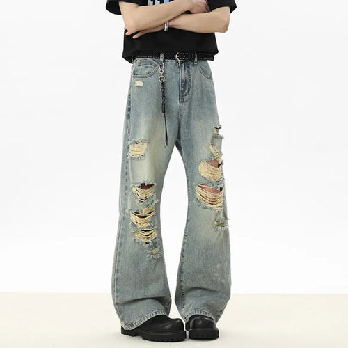 Load image into Gallery viewer, Men's Jeans New Summer Solid Color Denim Pants Multi Hole Stylish American High Street Handsome Straight Menwear 9W1533
