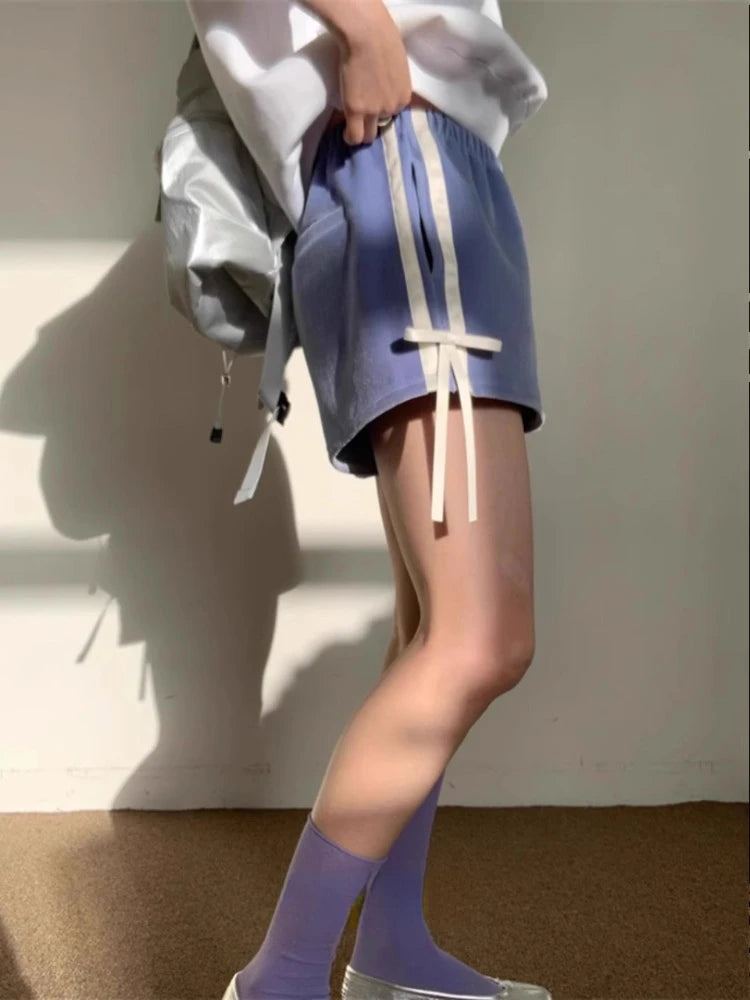 Japanese Shorts Women Clothing New Bottoms Patchwork Bow Elastic Waist Casual Pants Pantalones Cortos De Mujer 2024 New Bottoms