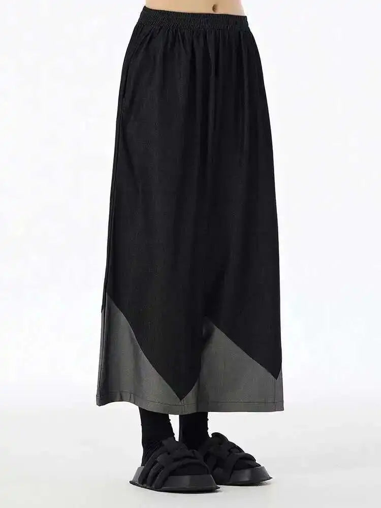 High Elastic Waist Black Denim Color-block Long Wide Leg Jeans New Women Trousers Fashion Tide Spring Autumn 2025 1DH6715