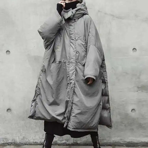 Load image into Gallery viewer, Hooded Cotton-padded Gray Big Size Long Warm Coat Long Sleeve Loose Fit Women Parkas Fashion Autumn Winter 2025 JE02002
