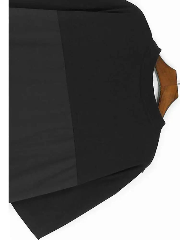 Women Khaki Color-block Pleated Big Size Midi Dress New Round Neck Short Sleeve Fashion Tide Spring Summer 2025 1DH5680