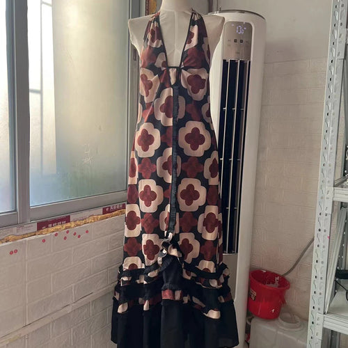 Load image into Gallery viewer, Loose Printing Casual Long Dresses for Women Halter Sleeveless Patchwork Ruffles Folds Dress Female Clothing New
