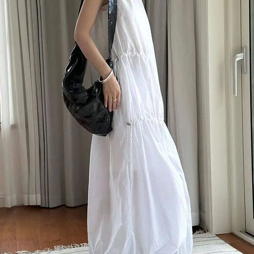 Load image into Gallery viewer, Women White Gray Big Size Long Elegant Thin Dress New Square Collar Sleeveless Fashion Tide Spring Summer 2025 1DH6054
