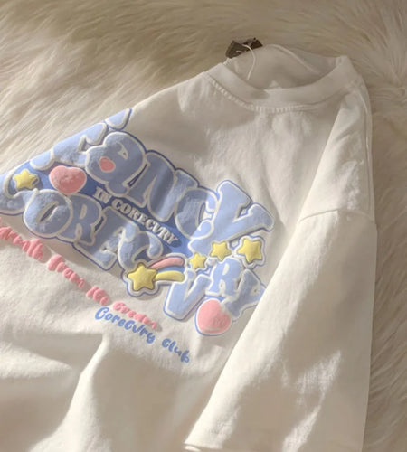 Anime Kawaii Harajuku T-shirt Women Soft Girls Letter Graphic Casual School Student Aesthetic Top Korean Fashion