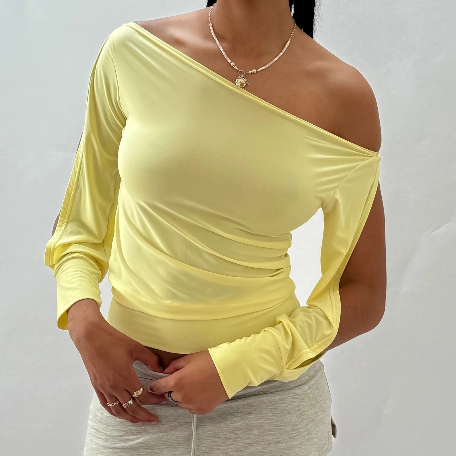 y2k Clothes Women Sexy Crop Tops Basic Off Shoulder Long Sleeve Cut Out T Shirts Evening Party Clothing Streetwear