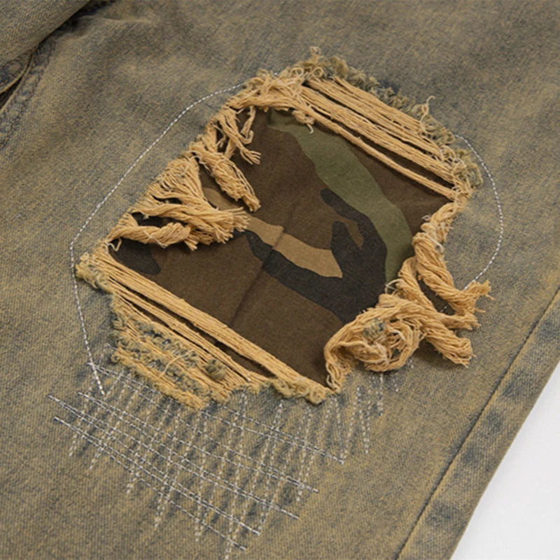 Men's Jeans New American Distressed High Street Trendy Loose Hole Design Straight Wide Leg Male Summer Clothing 9W1886