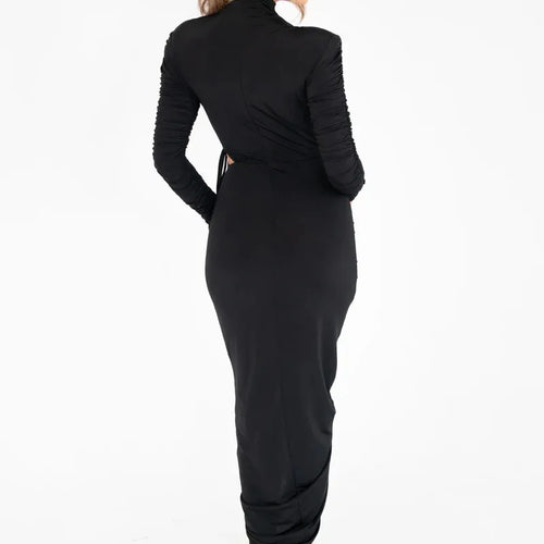 Load image into Gallery viewer, Long Sleeve Ruched Sexy Maxi Dress For Women Autumn Winter New Drawstring Turtleneck Bodycon Sexy Long Dress Elegant
