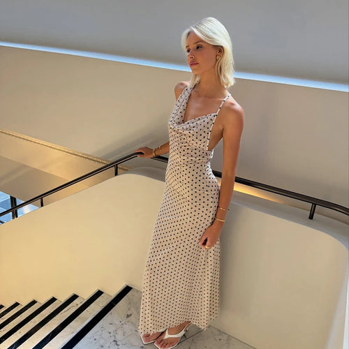 Load image into Gallery viewer, Spaghetti Strap Polka Dot Dress For Women Gown Fashion Irregular V Neck Sleeveless Backless Bodycon Club Long Dress
