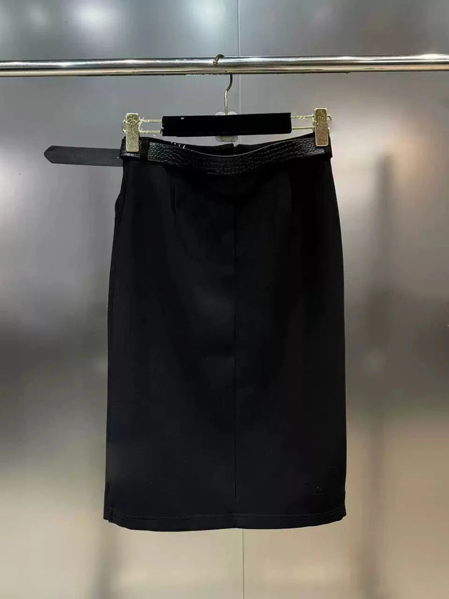 Solid Minimalist Slimming Skirts For Women High Waist Bodycon Split Patchwork Belt Skirt Female Fashion Clothing