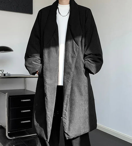 Chinese Style Thickening Men's Padded Jackets Turn-down Collar Outerwear Solid Color Fashion Long Windbreaker Winter 9C8804