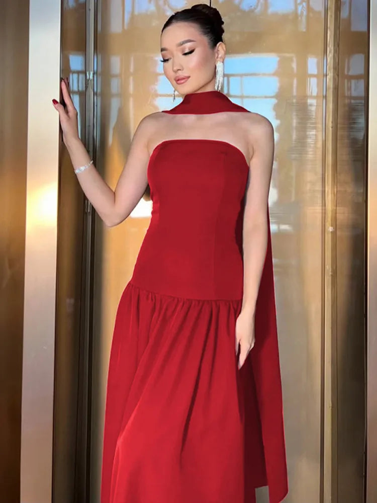 Sexy Strapless Sleeveless Backless Ribbon Long Dress For Women's 2025 Spring/summer New Elegant Slim Party Evening Dress