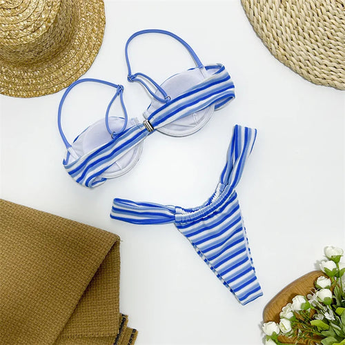 Load image into Gallery viewer, Sexy Striped Underwired Bandeau Bikini Women Swimwear Brazilian Female Swimsuit Two-pieces Bikini Set
