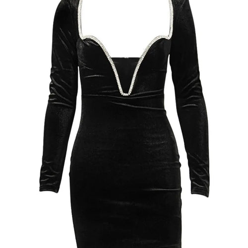 Load image into Gallery viewer, Sexy Deep V Wrapped Hip Velvet Backless Women's Dress Long Sleeve High Waist Temperament Mini Dress  Party Club Clothing
