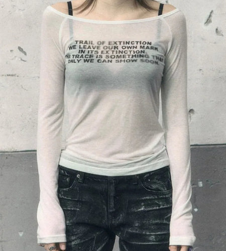 Y2k Aesthetic Vintage Letter Print Tshirts Women Harajuku Gothic Punk Basic T-shirt 2025 Streetwear Slim Bottoming Tees Femme