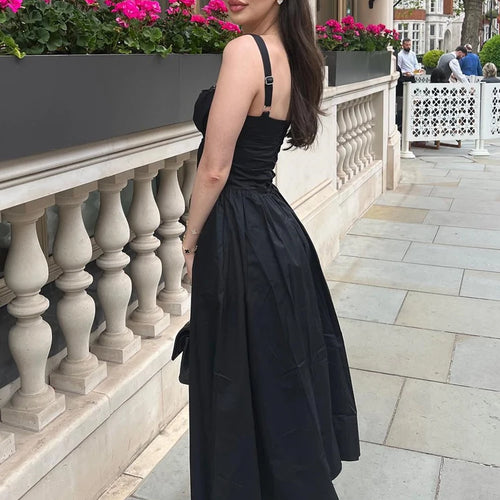 Load image into Gallery viewer, Summer Black Holiday Party Dresses Elegant Spaghetti Strap Midi Lace Up Dress Black Casual Women New In Dress 2023
