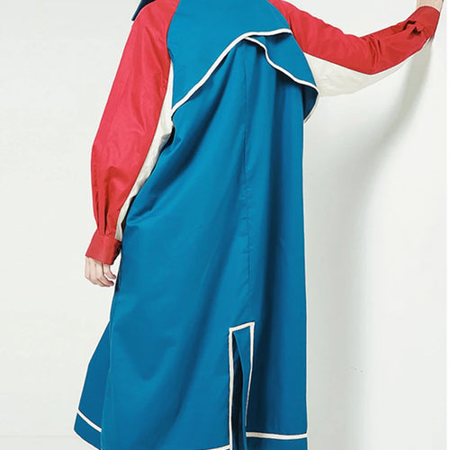 Load image into Gallery viewer, Women Blue Color-block Big Size Long Trench New Lapel Long Sleeve Loose Fit Windbreaker Fashion Spring Autumn 2025 1DE7767

