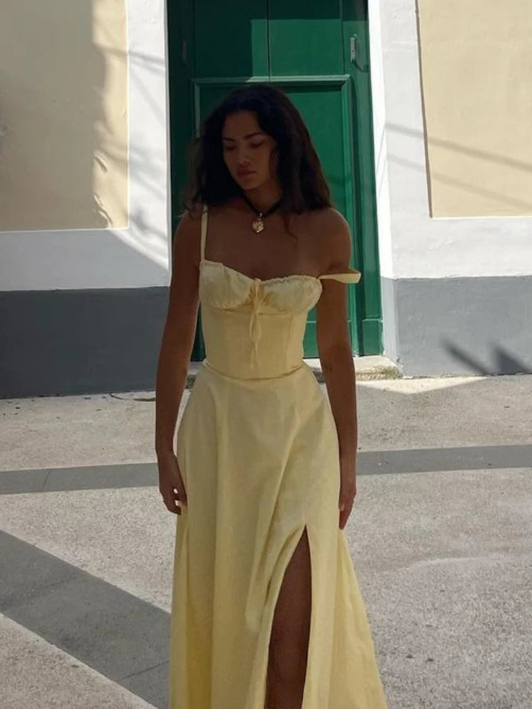 Full Lining Elegant Lace Up Holiday Party Dresses Midi Sexy Spaghetti Strap Split Dress White Summer Dress Women 2023