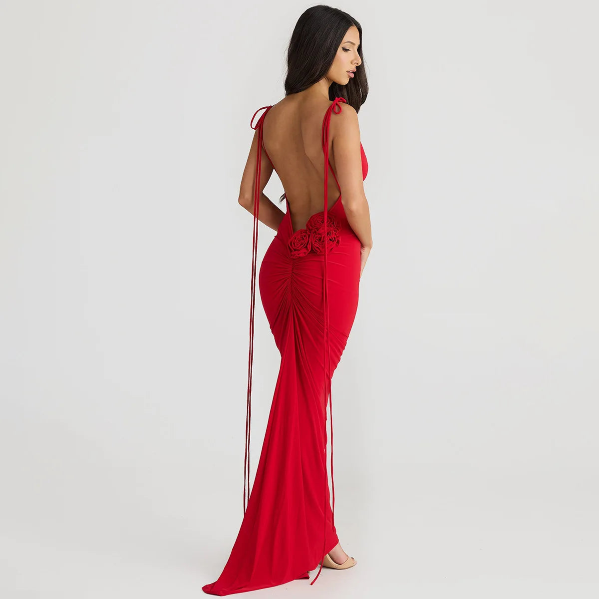 Floral Backless Sexy Maxi Dress Women Fashion Spaghetti Strap Sleeveless Bodycon Club Party Sexy Long Fishtail  Dress