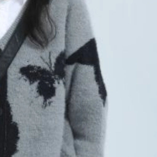 Load image into Gallery viewer, Y2k Aesthetic Butterfly Jacquard Knitted Cardigan Women Vintage Single Breasted Jacket Harajuku Loose Sweater Coat Streetwear
