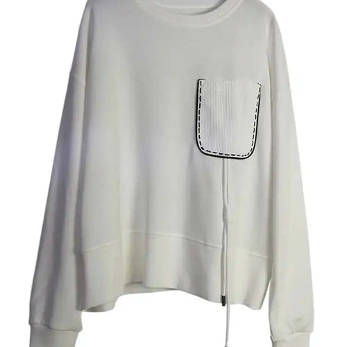 Load image into Gallery viewer, Black Topstitched Pocket Sweatshirt New Round Neck Long Sleeve Women Big Size Fashion Tide Spring Autumn 2025 1DJ0625
