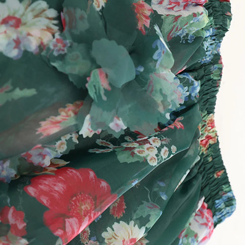 Load image into Gallery viewer, High Elastic Waist Red Flower Printed Organza Ball Gown Half-body Skirt Women Fashion Tide New Spring Autumn 2025 1DJ1139
