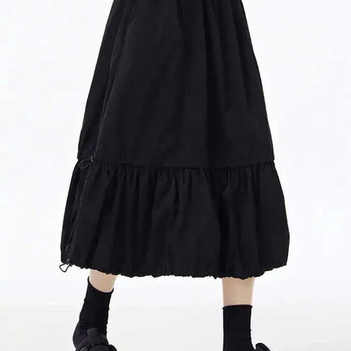 Load image into Gallery viewer, High Elastic Waist Black Drawstring Pleated A-line Half-body Skirt Women Fashion Tide New Spring Autumn 2025 1DH6607
