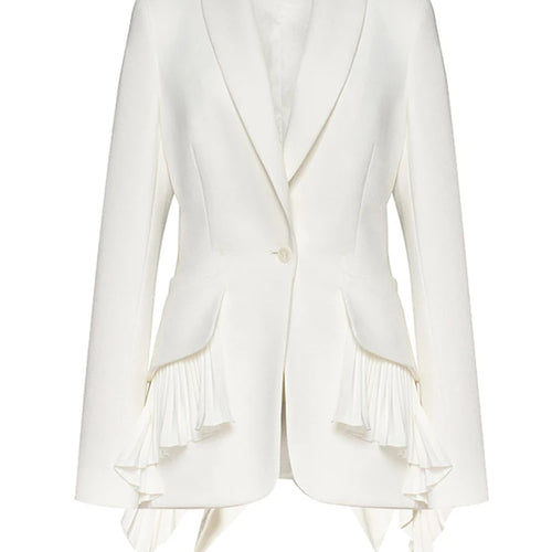 Load image into Gallery viewer, Women White Irregular Pleated Ruffles Elegant Blazer New Lapel Long Sleeve Jacket Fashion Tide Spring Autumn 2025 1DH4840
