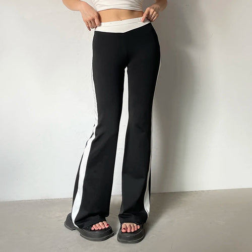 Load image into Gallery viewer, Korean Contrast Color Elastic Waist Women Pants Casual Side Striped Basic Flare Trousers Skinny Bottoms Cute Coquette
