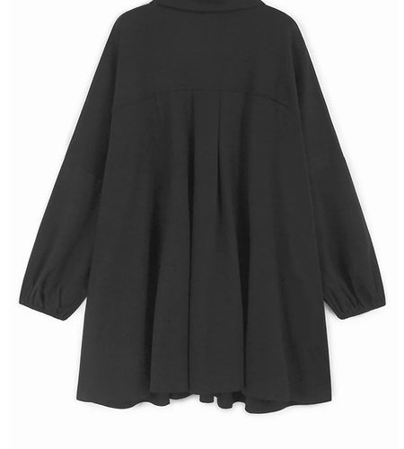 Women Black Pleated Hollow Out Big Size Elegant Mini Dress New V-Neck Long Sleeve Fashion Tide Spring Autumn 2025 1DH9549