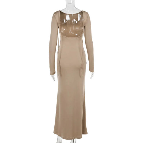 Load image into Gallery viewer, Sexy Long Sleeve Backless Bodycon Maxi Dress Women Slim High Waist Elegant O-neck Holiday Dress Ladies Outfits Autumn
