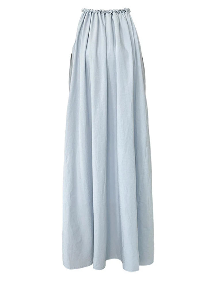 Women White Blue Knot Elegant Big Size Long Vest Dress New Halter Sleeveless Fashion Tide Spring Summer 2025 1DJ1282