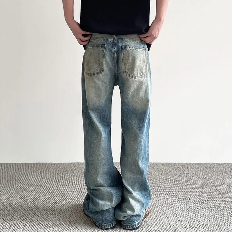 American Male Jeans High Street Design Tie Dye Make Old Style Denim Pants Slight Flared Fashion Men's Trousers 9W1481