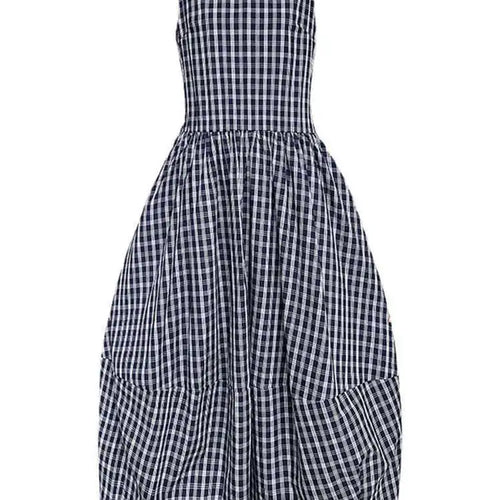 Load image into Gallery viewer, Women Dark Blue Plaid Pocket Vintage Long Elegant Vest Dress New V-Neck Sleeveless Fashion Tide Spring Summer 2025 1DJ0667
