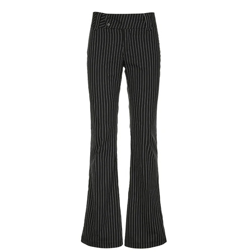 Load image into Gallery viewer, Streetwear Fashion Black Stripe Women Trousers Low Waisted Chic Elegant Flared Pants Chic Ladies Full Length Outfits
