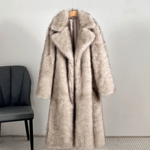 Load image into Gallery viewer, Solid Loose Fur Long Coat for Women Lapel Long Sleeve Temperament Elegant Coats Female Fashion Style Fashion
