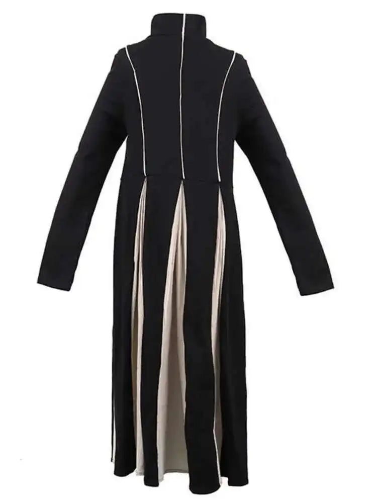 Women Black White Contrast Color Long Dress New Turtleneck Long Sleeve Loose Fit Fashion Tide Autumn Winter 2025  1DD2153