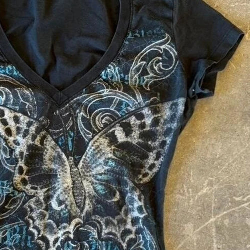 Load image into Gallery viewer, Harajuku Fairy Cropped Butterfly Printing T Shirts Vintage Grunge Streetwear Tops Women Summer Y2k Aesthetic Casual Crop Shirts
