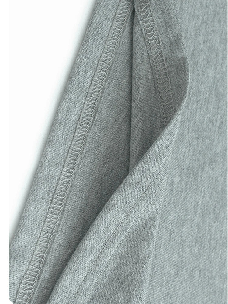 Women Gray Drawstring Pocket Big Size Midi Dress New Round Neck Short Sleeve Fashion Tide Spring Summer 2025 1DJ1193