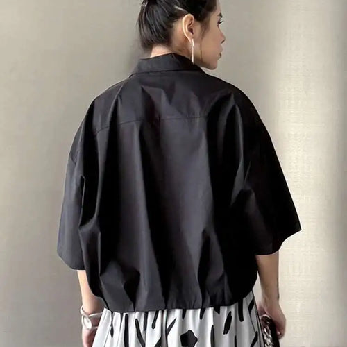 Load image into Gallery viewer, Women Black Brief Big Size Short Casual Blouse New Lapel Half Sleeve Shirt Fashion Tide Spring Summer 2025 1DH5843
