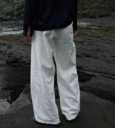 Men's Casual Pants New Korean Straight Leg Chic Male Spring Loose Elastic Waist Korean Simple Trendy Style Trousers 9W1440