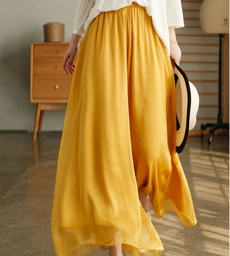 Women Wide Leg Baggy Pant Skirt Chiffon Lining Cotton Trousers Vintage Harajuku Casual Elegant Wild Pantalones De Mujer