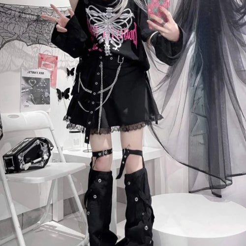 Load image into Gallery viewer, Y2k Aesthetic Black T Shirt Women Harajuku Off Shoulder Skull Print Gothic Graphic  Shirts Japanese Punk Grunge Streetwear ee
