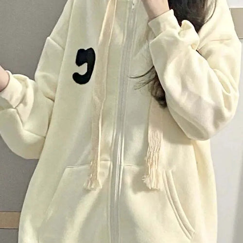 Load image into Gallery viewer, Winter Simple Apricot Women&#39;s Hoodies Spell Color Zip-up Pockets Drawstring Fashion Female Streetwear Basic Chic Hoodie
