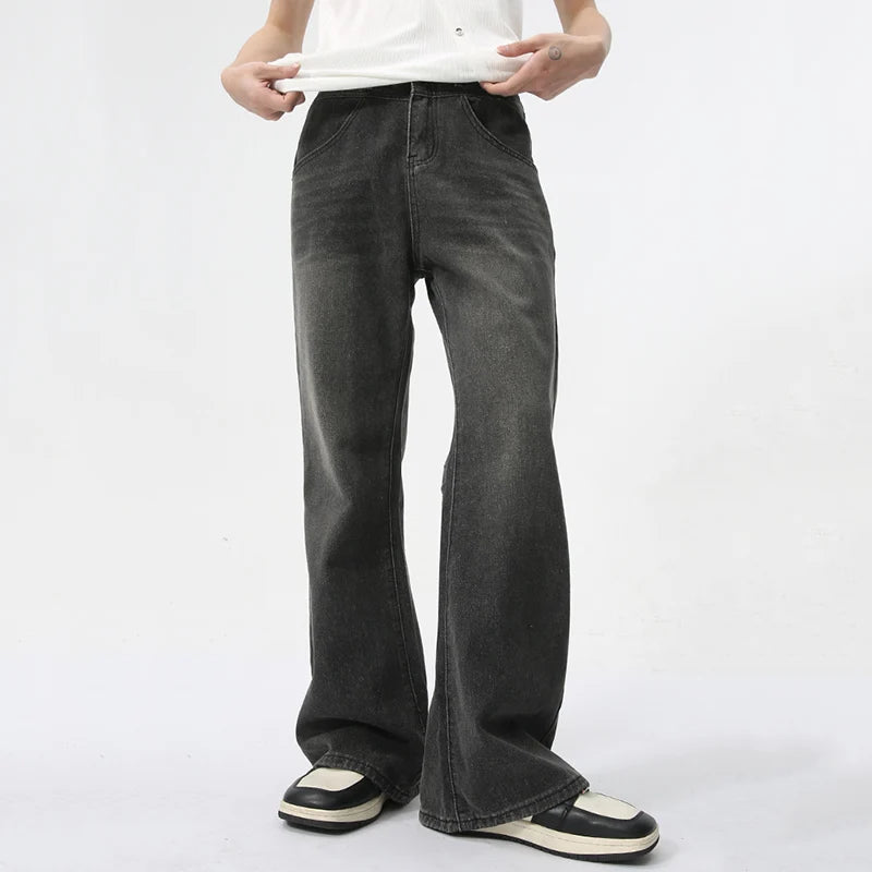 Black Washed Jeans Summer New Trendy Male Wide Leg Denim Pants High Street Loose Boot-cut Trousers Men's Wear 9C5984