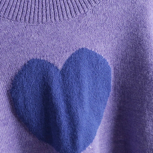 Load image into Gallery viewer, Spring Candy Girly Sweater Purple Knitted Cute Crop Top Heart Patchwork Korean Cute Loose Short Pullover  B-040
