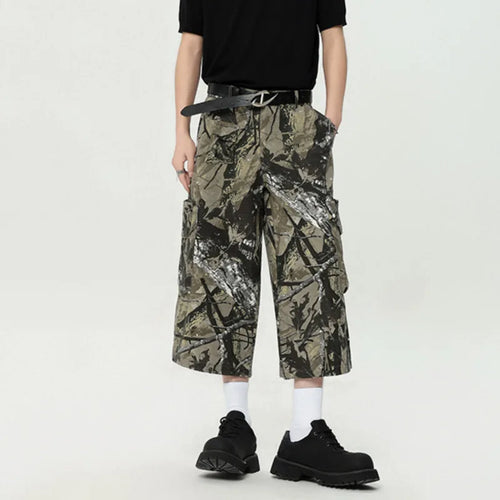 Load image into Gallery viewer, American Style Men Graffiti Cropped Trousers Summer Fashion Casual  Straight Wide Leg Male Shorts Camouflage Color 9C6630
