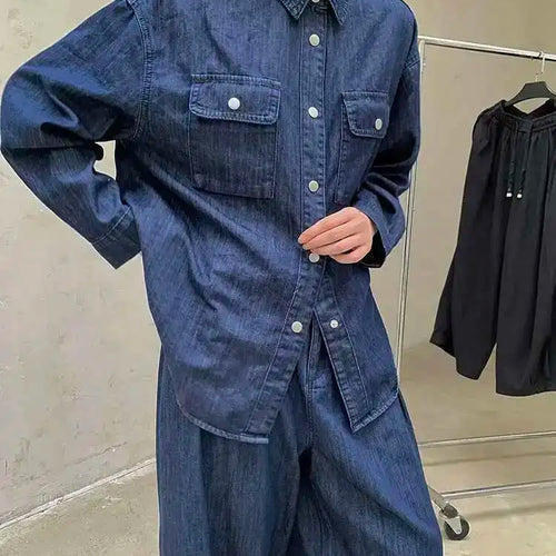 Load image into Gallery viewer, Women Blue Deniim Vintage Big Size Casual Blouse New Lapel Long Sleeve Shirt Fashion Tide Spring Autumn 2025 1DH8350
