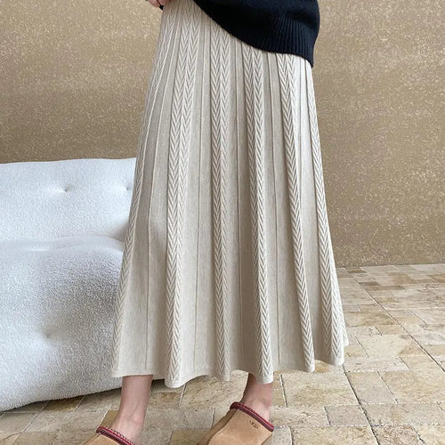 Load image into Gallery viewer, Korean Style Woman Solid New Elegant High Waist Knitted Skirt Autumn Winter Vintage Casual Simple Versatile Festival Party Skirt
